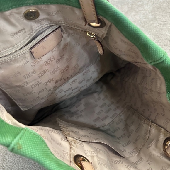 Michael Kors Green Canvas Tote Bag with Leather Straps - Picture 8 of 11